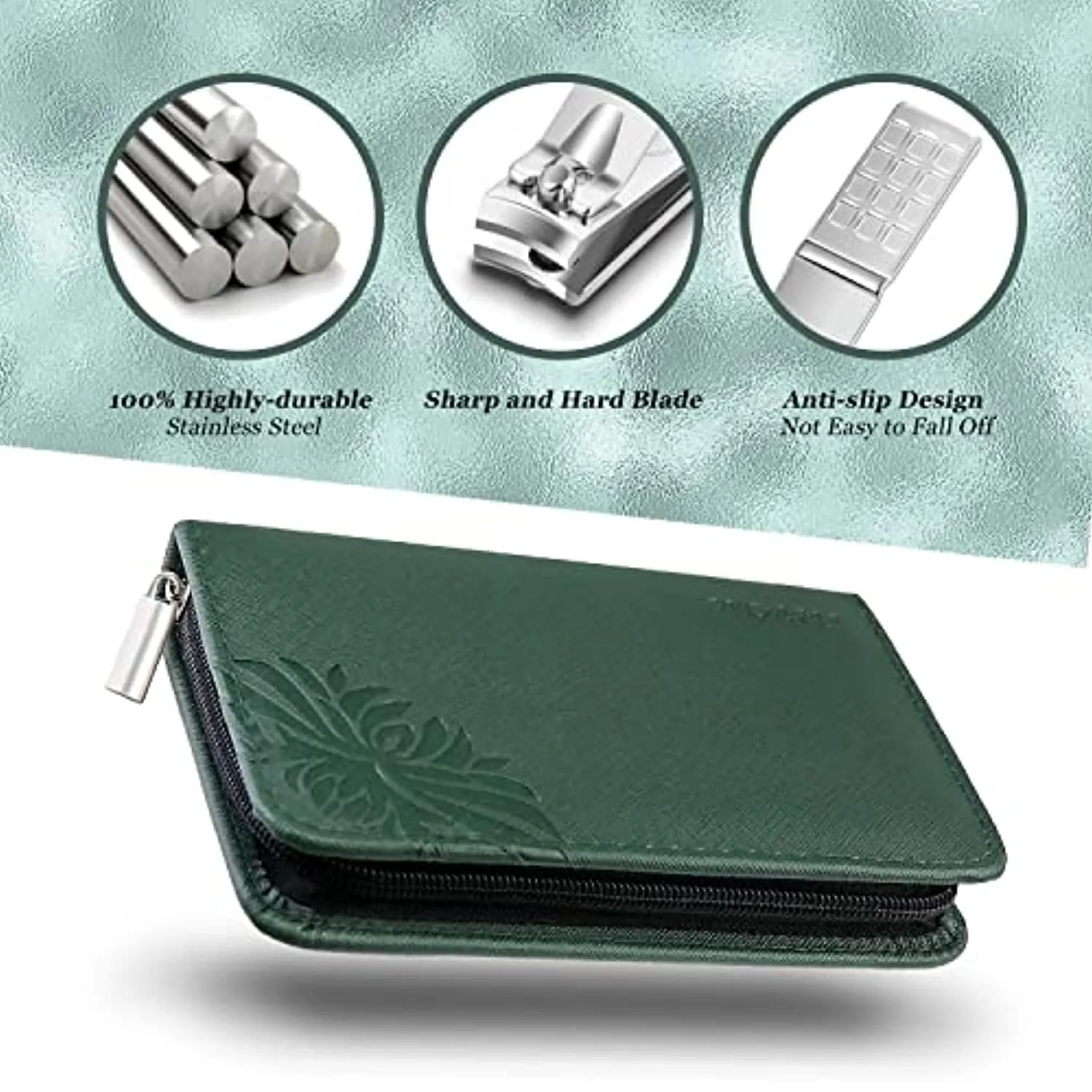 WOAMA 30-piece Manicure Set Professional, Nail Clipper Set Manicure Kit Stainless Steel Nail Care Kit with Case [Silver-Green Bag]