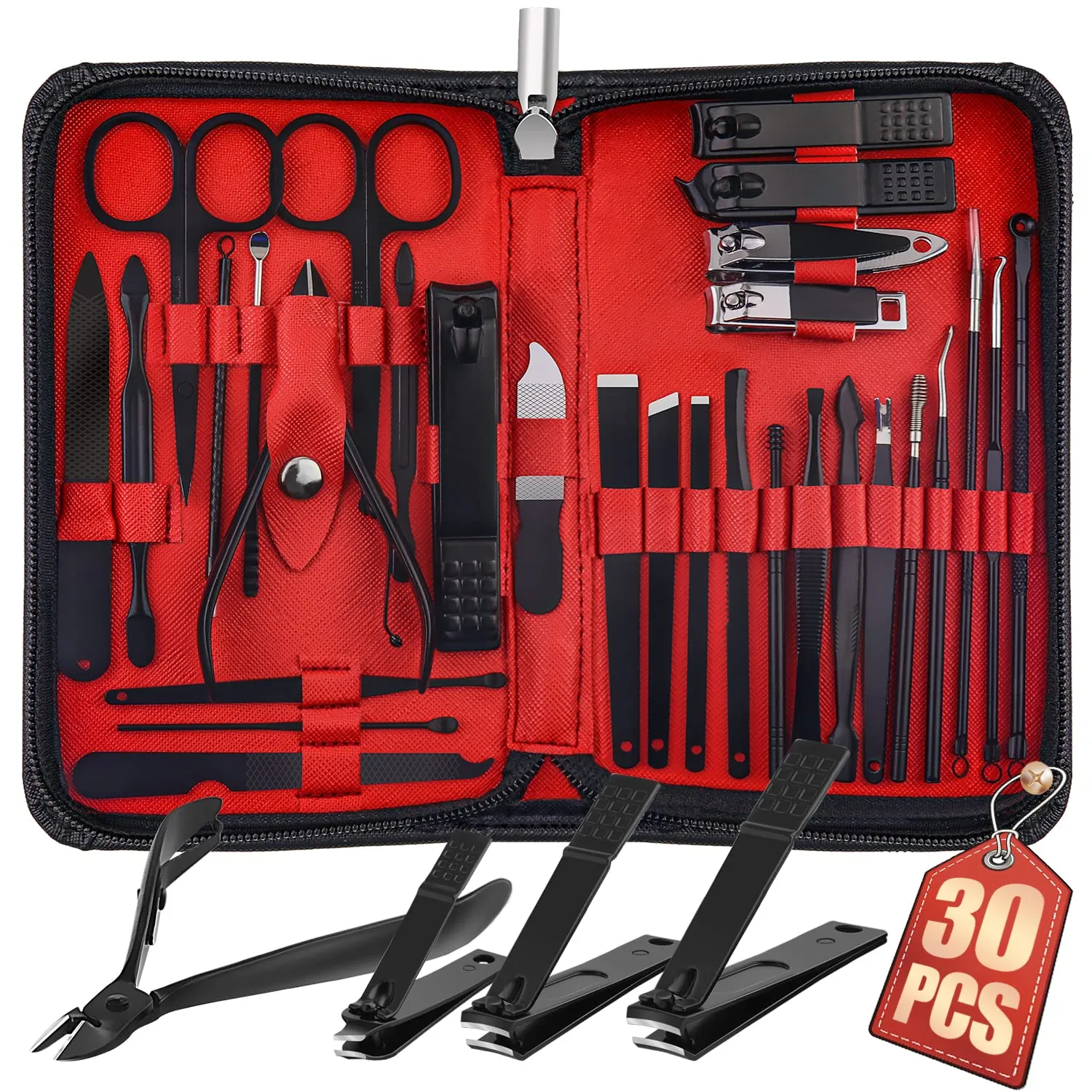 WOAMA 30-piece Manicure Set Professional, Nail Clipper Set Manicure Kit Stainless Steel Nail Care Kit with Case [Silver-Green Bag]