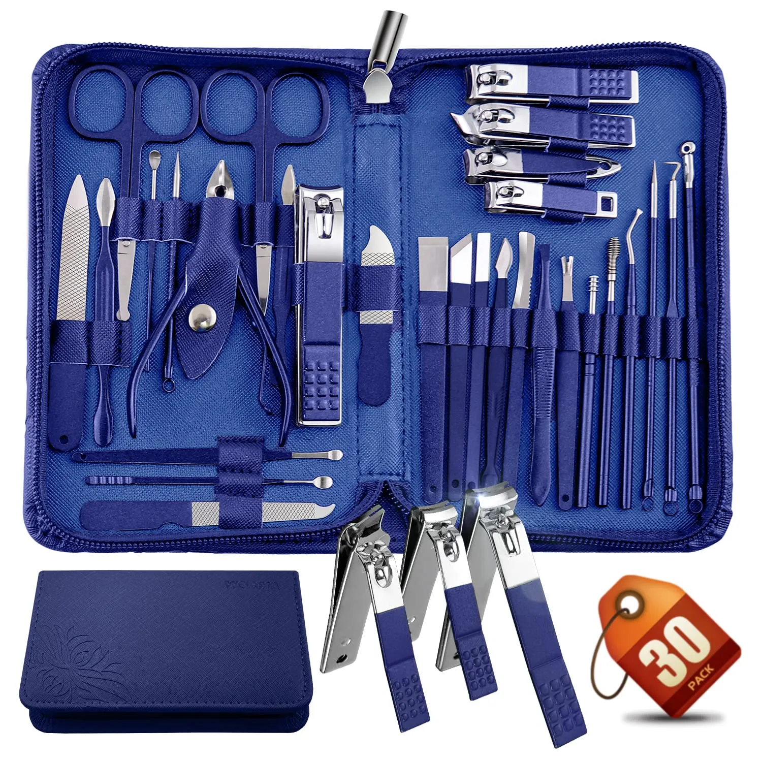WOAMA 30-piece Manicure Set Professional, Nail Clipper Set Manicure Kit Stainless Steel Nail Care Kit with Case [Silver-Green Bag]