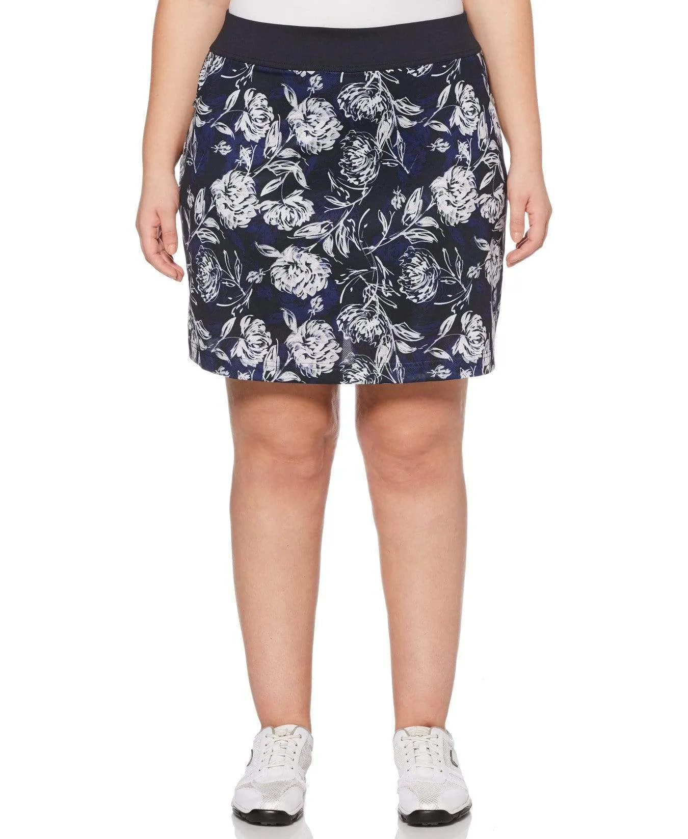 Womens Plus Stretch Tropical Floral Print Knit Skort