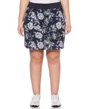 Womens Plus Stretch Tropical Floral Print Knit Skort
