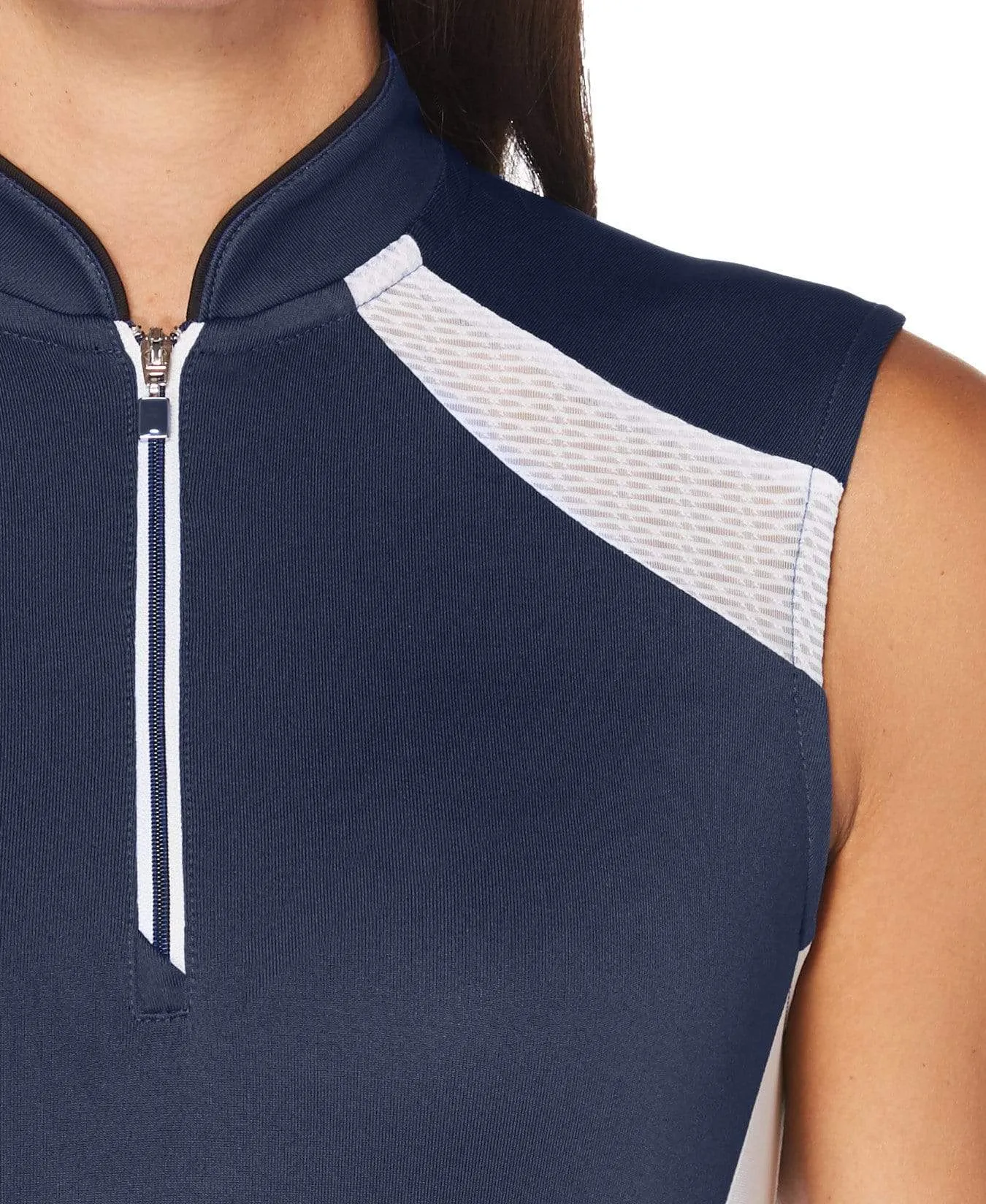 Womens Ventilated Color Block Mock Polo