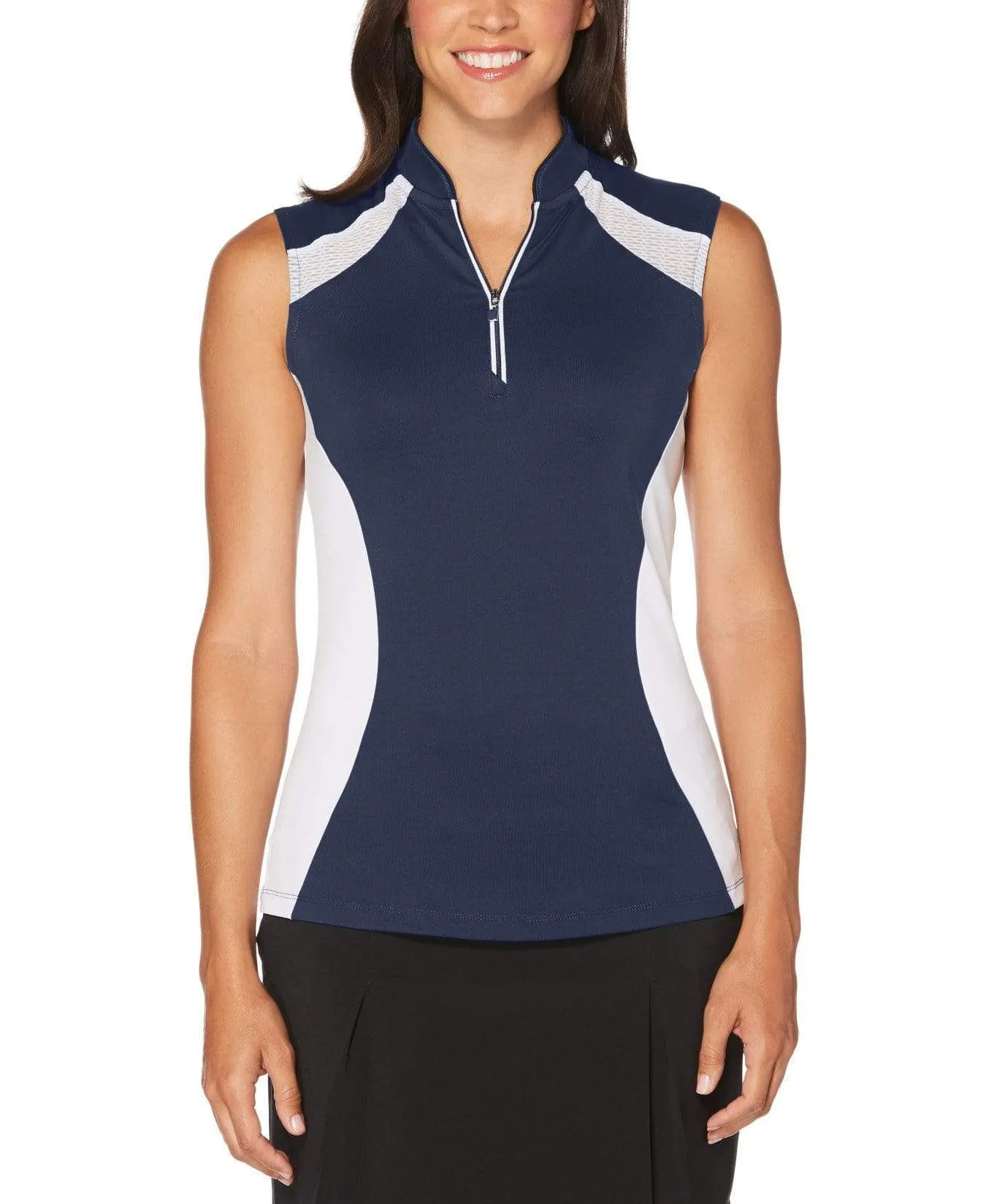 Womens Ventilated Color Block Mock Polo