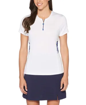 Womens Ventilated Print Mesh Panels Mock Polo