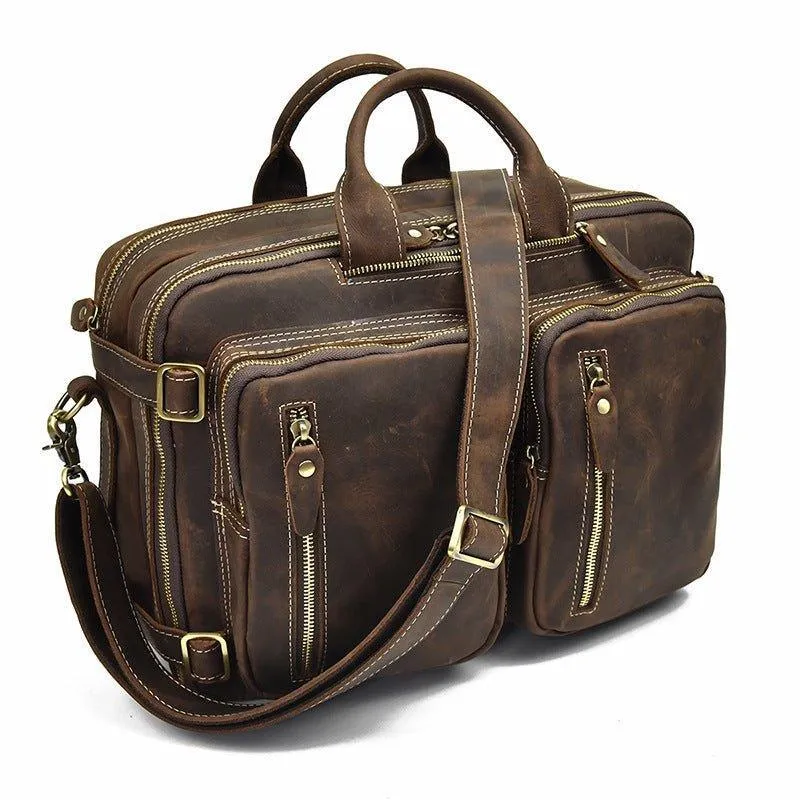 Woosir Vintage Genuine Leather Briefcase Backpack 14"