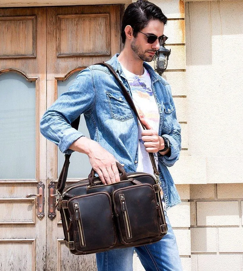 Woosir Vintage Genuine Leather Briefcase Backpack 14"