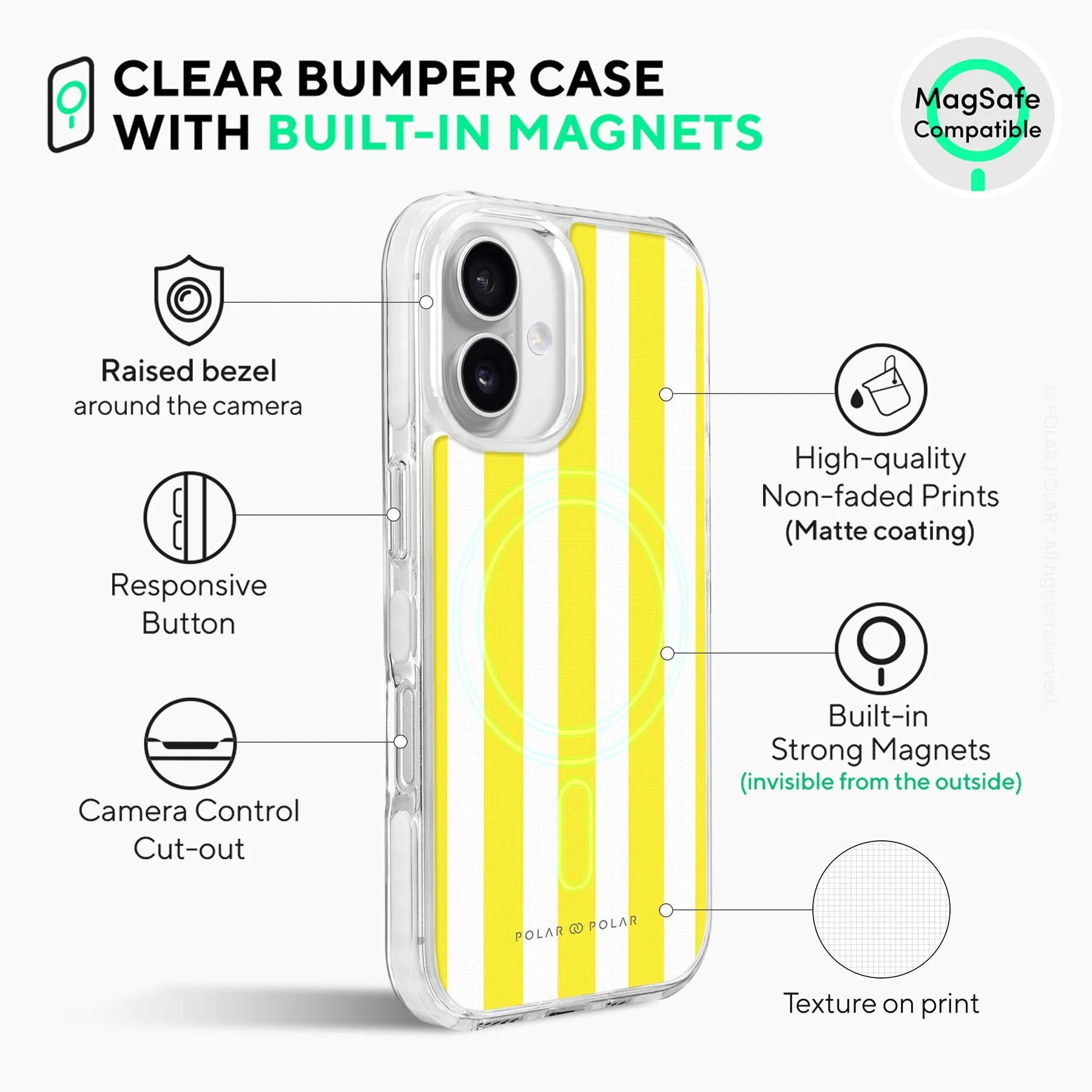 Yellow Stripe - iPhone 16 Clear Bumper MagSafe Case