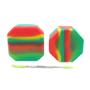 YHSWE Large 223ml Non-stick Silicone Oil Container Wax Concentrate Multi Use Storage Jar Rasta Set of 2 and a Carving Tool