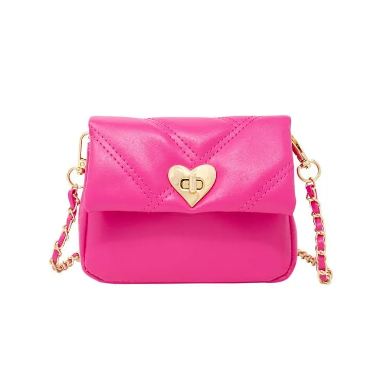 Zomi Gems Quilted Soft Heart Lock Purse - Hot Pink